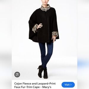 NWT.Cejon Black Cape with Animal Print Trim